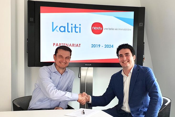 Yann Ludmann (à gauche), directeur des technologies et des systèmes d'information de Nexity, et Quentin Minvielle, fondateur de Kaliti. Le promoteur et la jeune pousse viennent de nouer un partenariat de 5 ans.